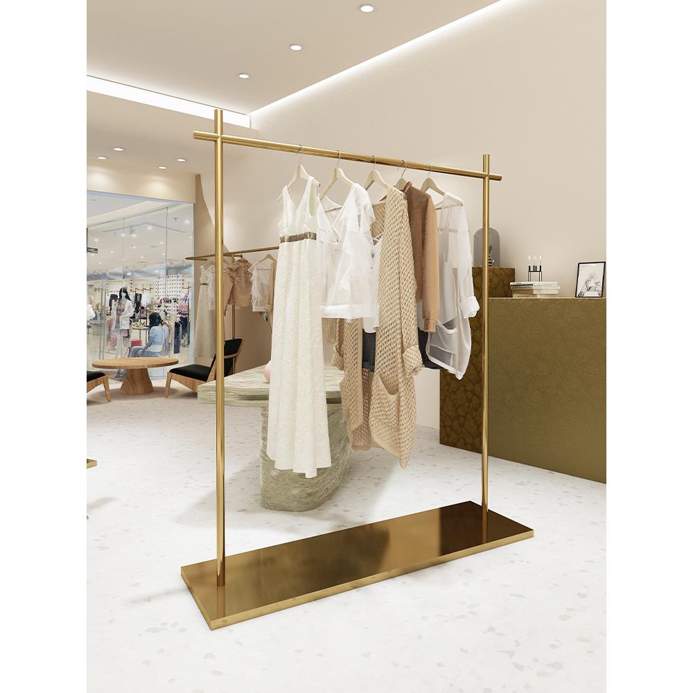 服装店展示架落地衣架不锈钢电镀钛金女装衣架落地式服装展示架