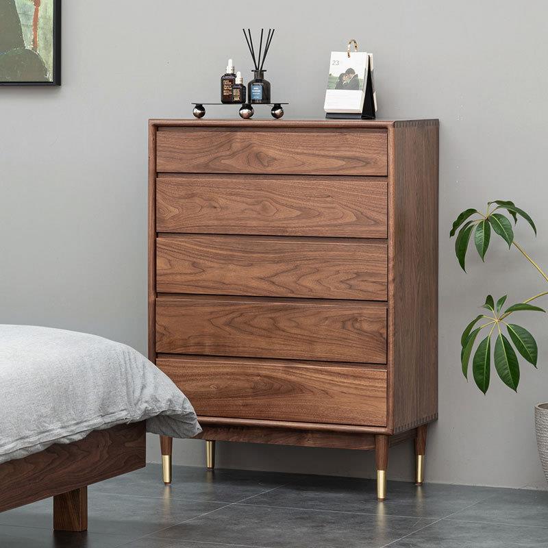 北欧全实木黑胡桃木五斗柜日式简约卧室收纳边柜樱桃木置物储物柜