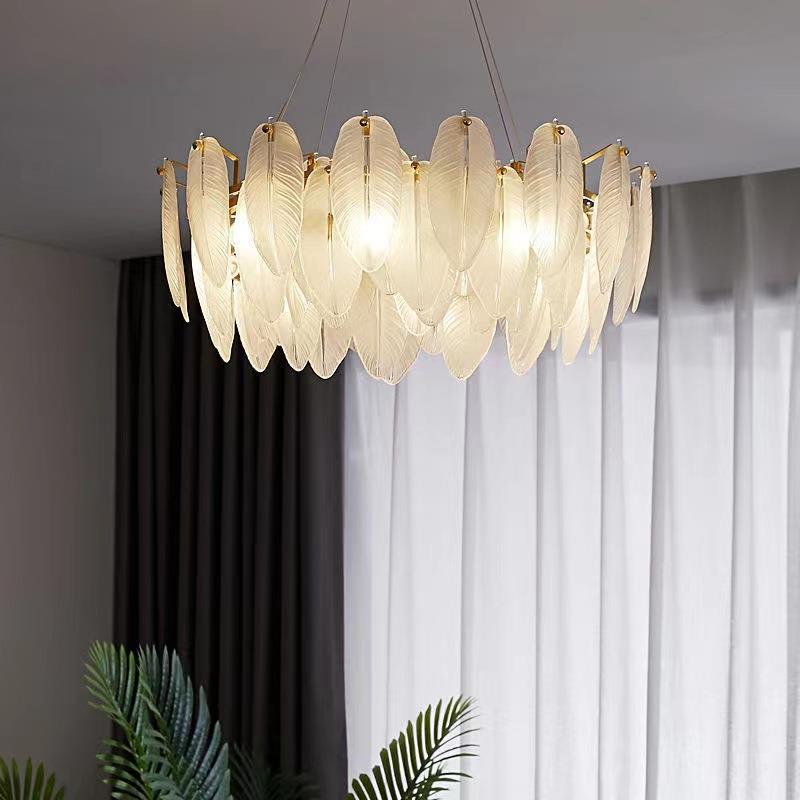 2022年意式新款高档轻奢客厅吊灯法式创意羽毛玻璃主卧室餐厅灯具