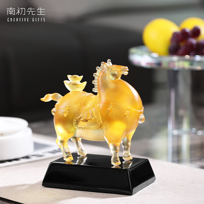南初先生马上有钱琉璃马工艺品客厅装饰品办公室摆件乔迁开业礼物