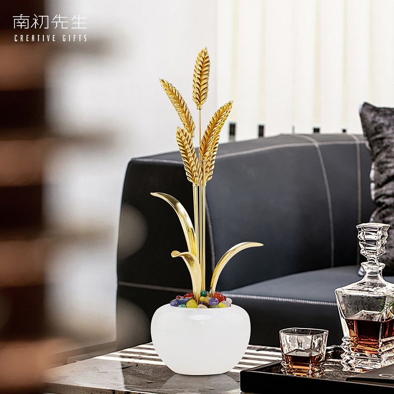 南初先生麦穗摆件黄铜大麦客厅工艺品玄关新中式公司开业乔迁礼物