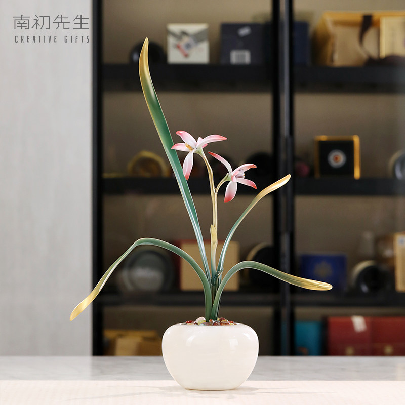 南初先生君子兰花铜摆件 新中式轻奢玄关装饰乔迁公司开业礼品