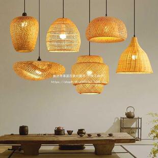 亚藤编草帽网红吊灯小吃饭店新中式复古竹编吊灯民宿茶室餐厅