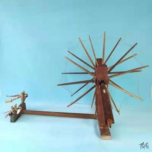 纺线车手工民俗老农具老式摆件手摇织布机红色怀旧收藏影视道具