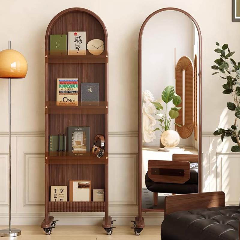 #中古全身镜可移动樱桃实木落地穿衣镜子收纳杂志置物书架卧室客