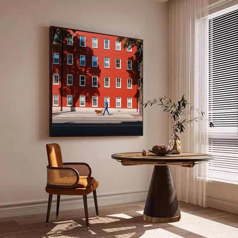 现代北欧红色大楼风景复古轻奢装饰画餐厅饭厅餐桌摆画高级感壁画,农机/农具/农膜,播种栽苗器/地膜机,淘宝优惠券,粉丝福利购,淘宝优惠卷