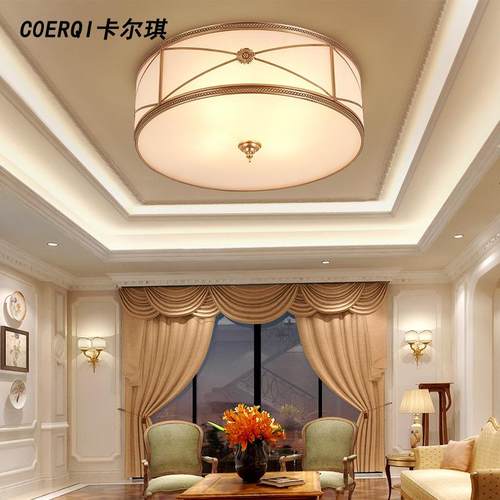 新款中式全铜吸顶灯 美式LED卧室灯温馨书房走廊过道玄关阳台铜灯