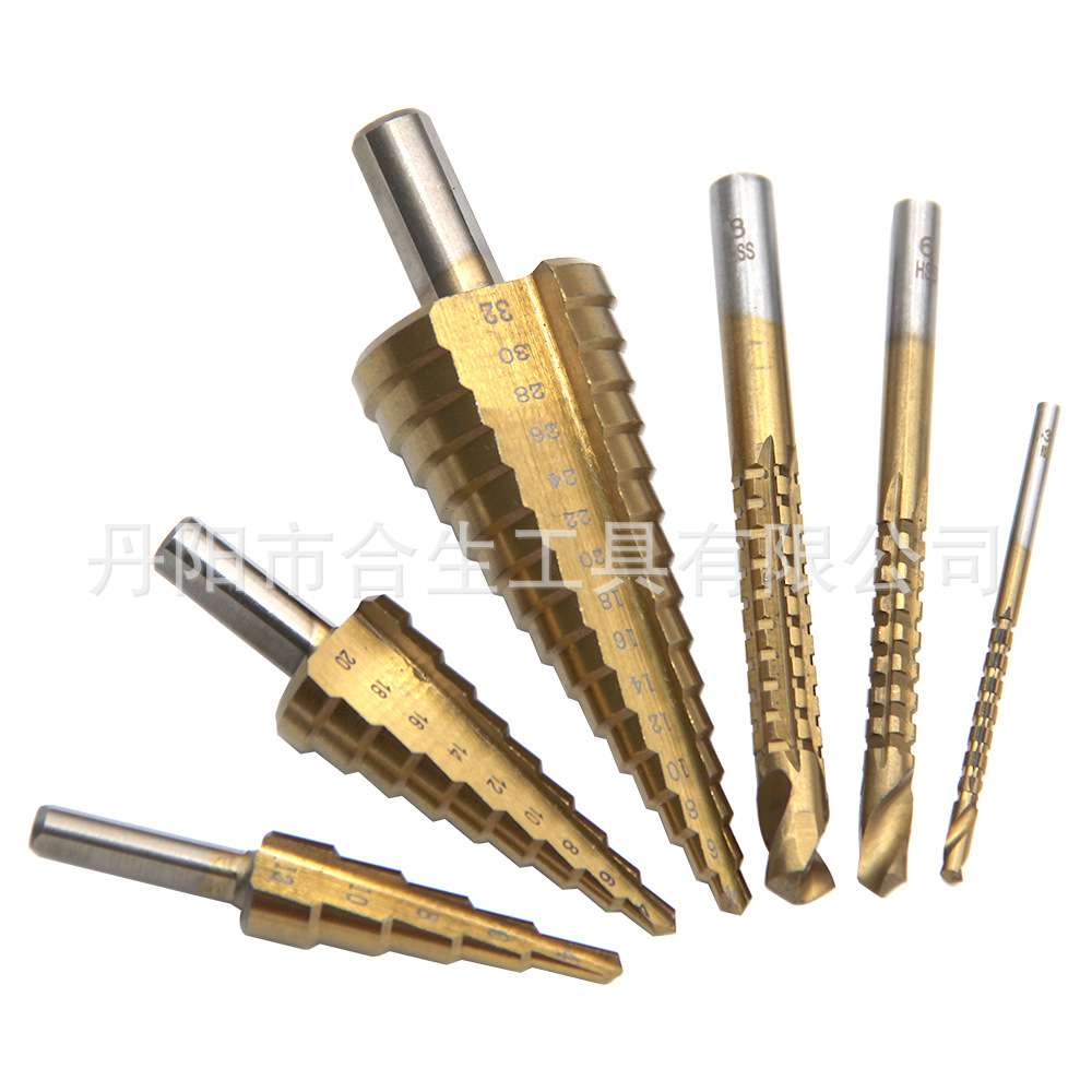 三角柄直槽6pc阶梯钻锯钻打孔工具4pc宝塔钻中心冲开孔塑盒装组套