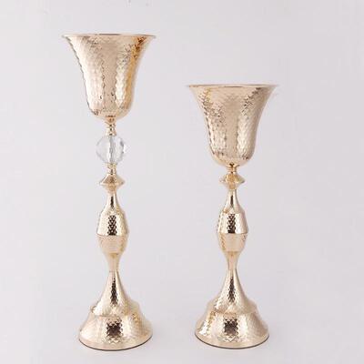 五金铁艺电镀金色凹点中柱底座水晶吊钟插花烛台摆件工艺品