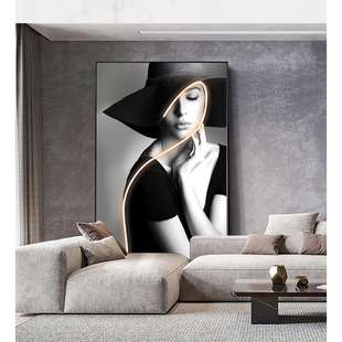 灯光灯带画玄关走廊大幅装饰画落地人物美女轻奢风ktv挂画挂壁画