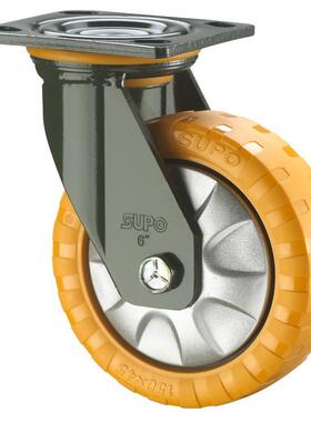 SUPO向荣6寸承重型防滑带刹车PU聚氨酯万向脚轮J07S-01D-150-362