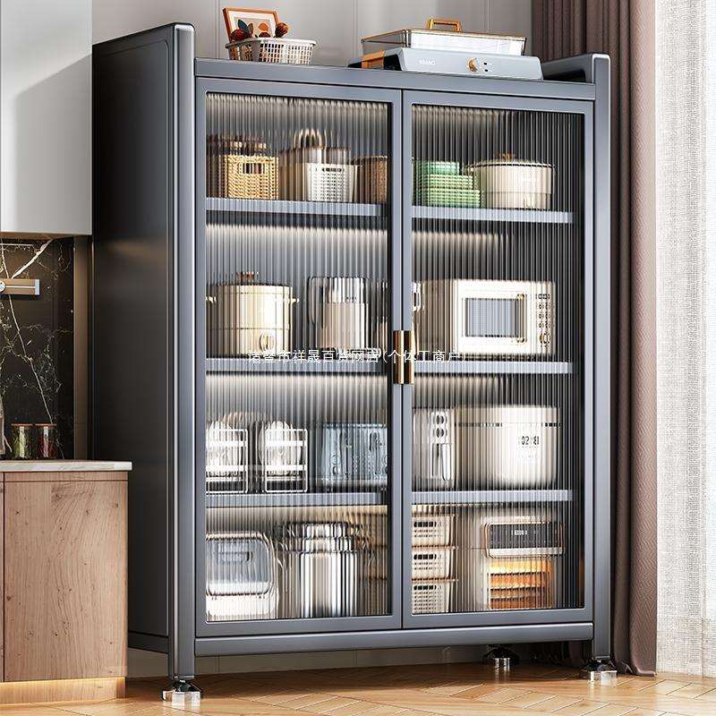 厨房置物架落地多层家用对开门烤箱微波炉收纳架电器多功能储物柜