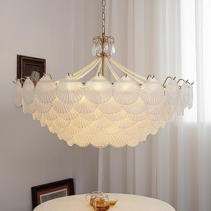 法式奶油风贝壳水晶吊灯客厅轻奢简约房间主卧吊灯温馨LED灯饰