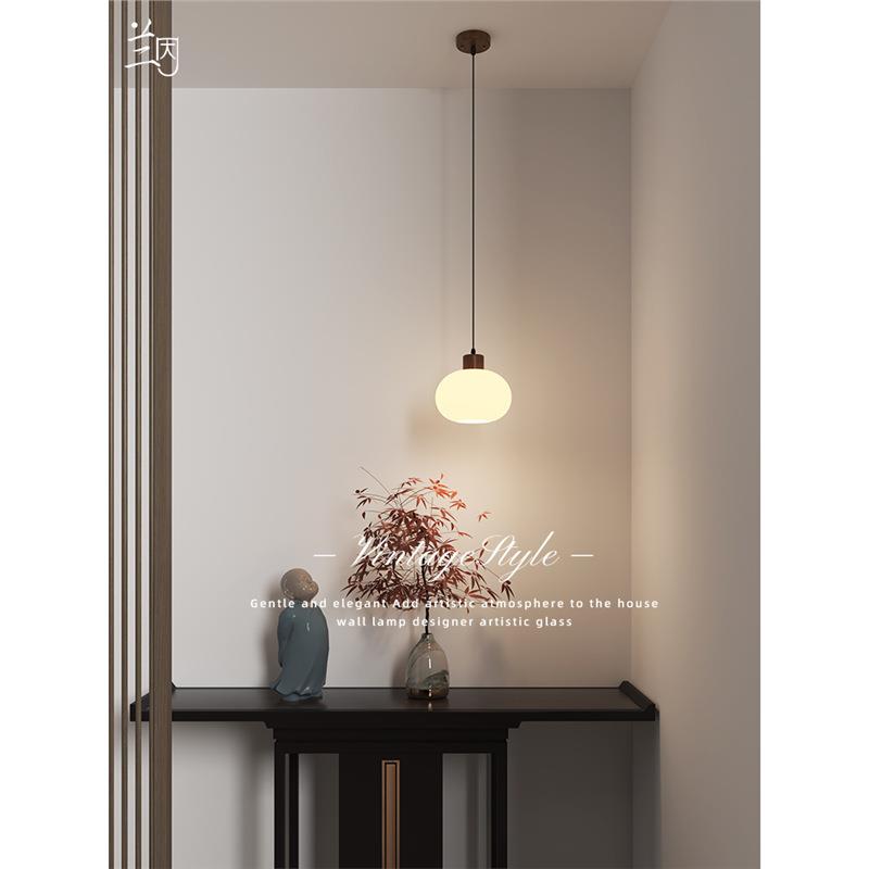 复古中古入户玄关玻璃小吊灯长线主卧室吊线灯新中式装饰氛围灯