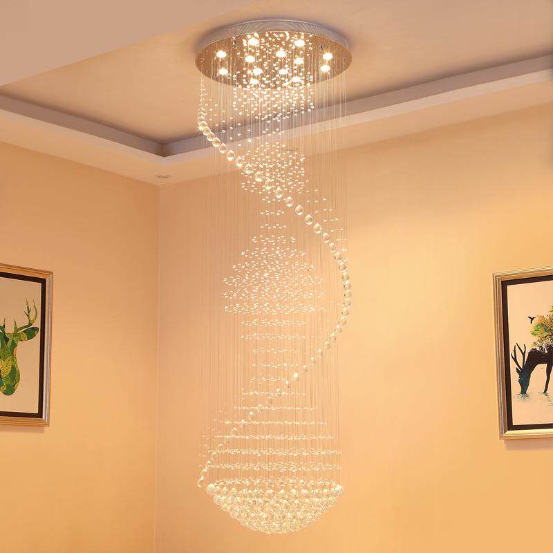 楼梯水晶吊灯 复式楼水晶长吊灯 吊线水晶灯 别墅旋转楼梯灯