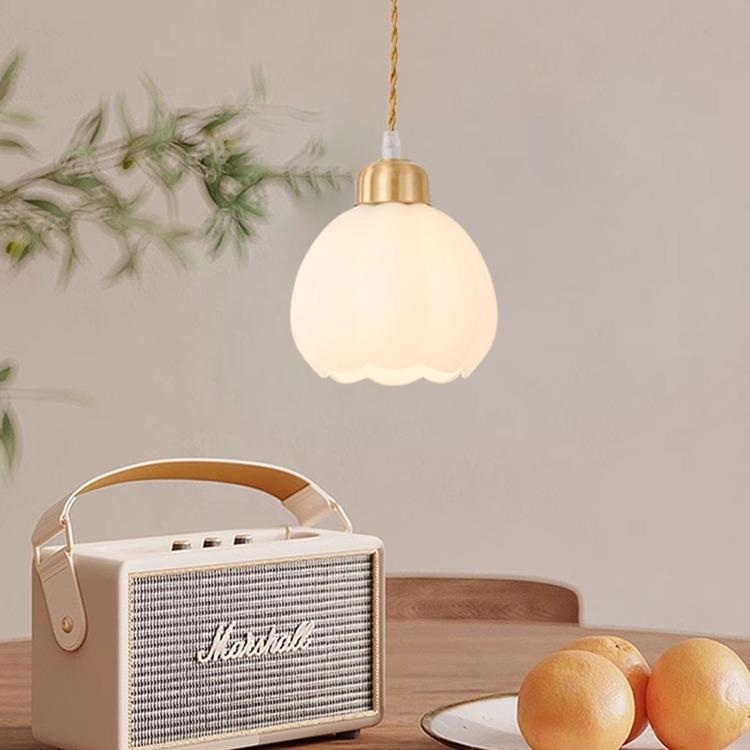 网红全铜主卧室床头吊灯北欧奶油风过道阳台吧台楼梯门厅小吊灯