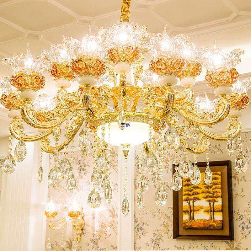欧式水晶吊灯大气客厅吊灯简欧餐厅灯锌合金别墅家用卧室灯具货源