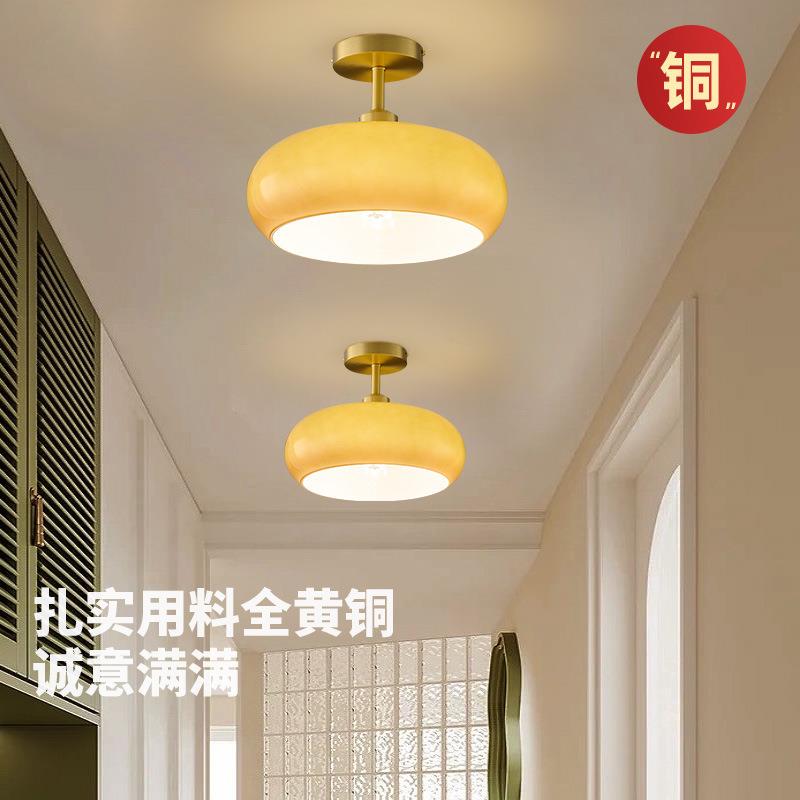 全铜美式中古法式复古小吊灯入户过道阳台走廊高端设计师款吸顶灯