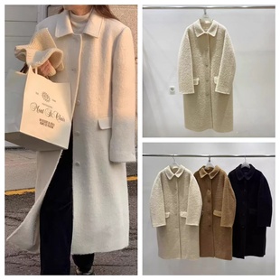 现货wood sage羊驼绒纯色翻领单排扣外套双面羊绒大衣女中长款
