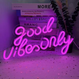 only墻掛透明背板房間裝 亞馬遜新款 LED霓虹燈good vibes 飾燈ins