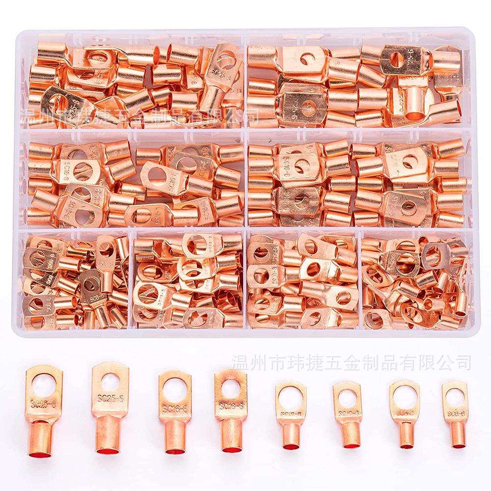 铜鼻子 240pcs盒装窥口端子接线鼻子铜镀锡圆形端子 SC裸端子