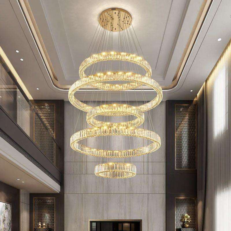 轻奢别墅复式楼大吊灯客厅灯2024年新款挑空水晶灯圆形楼梯长吊灯