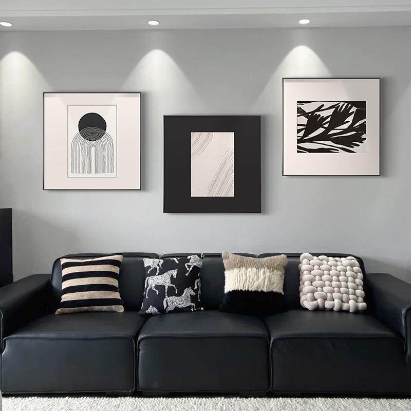 现代简约餐厅组合装饰画黑白抽象高级感客厅沙发挂画厨房饭厅壁画