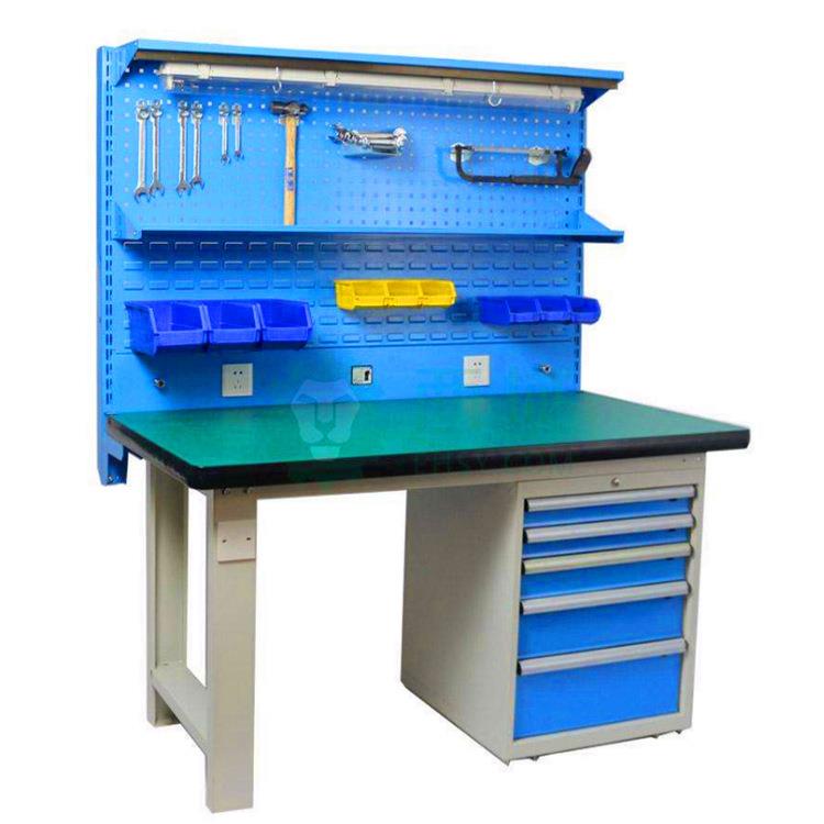 榉木工作台 重型车间工作台 带挂板工作台 钳工工作台 吊柜工作桌