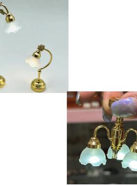 1：12dollhouse欧式微缩迷你LED可亮灯弯头落地台灯模型玩具配件