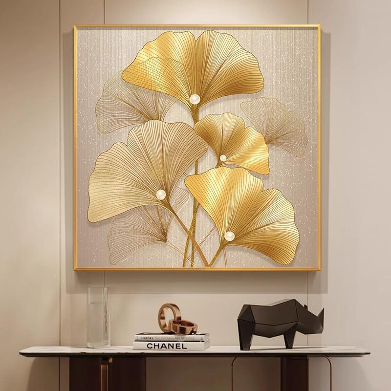 家大冶大餐厅装饰画高档方形餐厅餐桌挂画银杏叶现代轻奢壁画