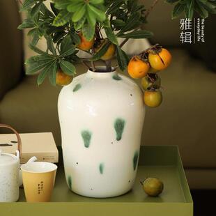 雅辑 青山瓶 家居花瓶手工花器大花罐 高温陶瓷 两款入 绿釉点金