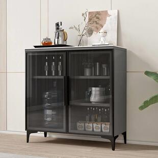 岩板餐柜现代简约家用灰色碗橱收纳柜靠墙一体酒柜茶水柜子轻奢