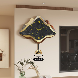 新中式挂钟客厅家用时尚挂墙轻奢餐厅时钟表大气高级复古静音挂表