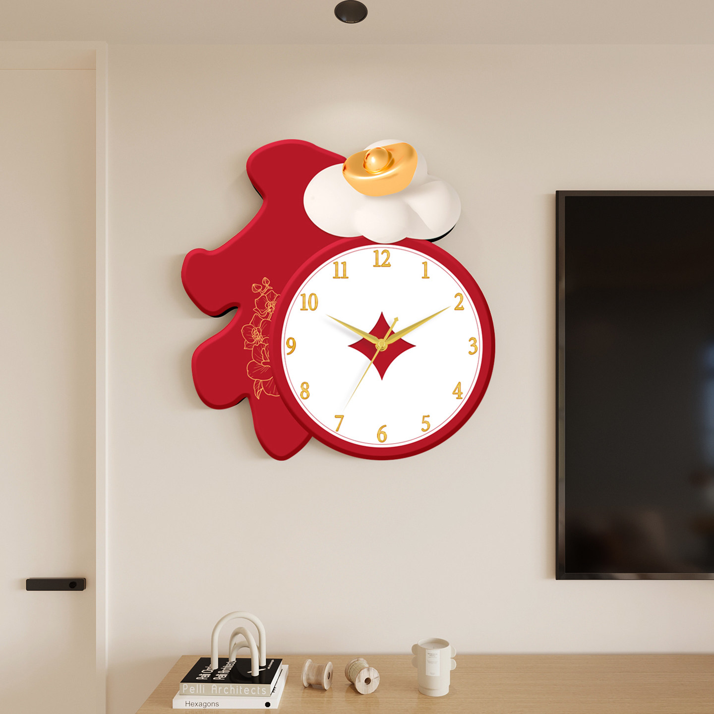 福气静音挂钟装饰钟表日历石英钟