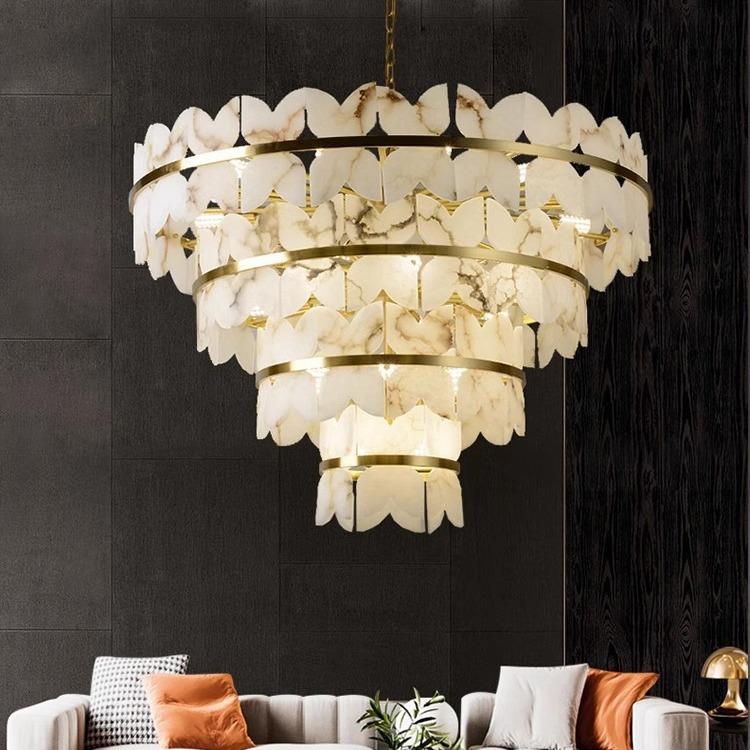 跨境轻奢全铜云石吊灯设计师现代新中式简约客厅灯卧室餐厅长条