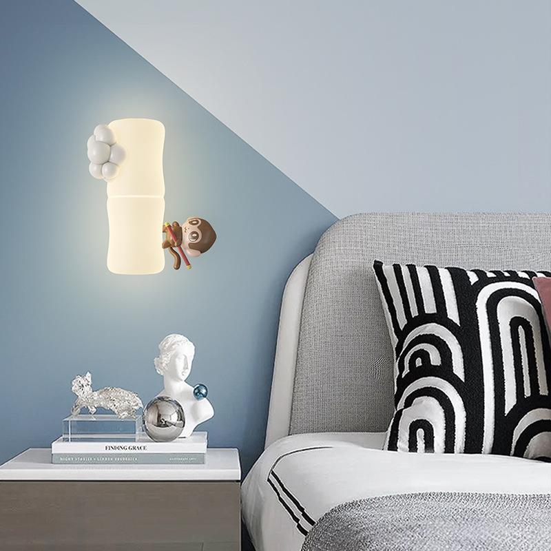 创意竹节全光谱卡通动物壁灯奶油风卧室床头装饰灯阳台走廊过道灯