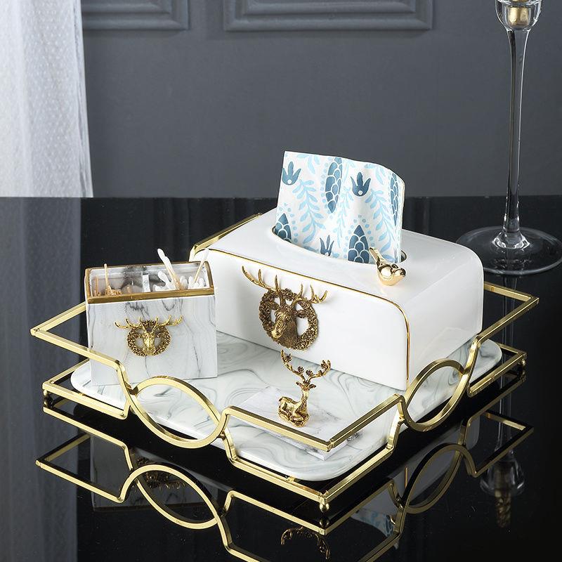 美式纸巾盒摆件简约客厅家用欧式餐巾抽纸盒创意陶瓷茶几收纳梦域