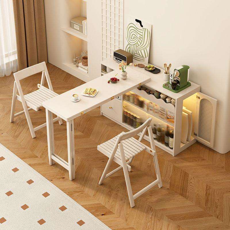 全实木伸缩餐桌椅组合奶油风家用小户型折叠白色圆桌变椭圆形饭桌