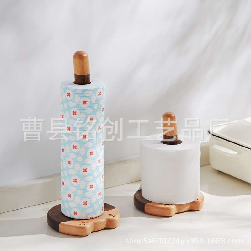 卡通厨房餐桌收纳纸巾架实木置物可爱创意桌面木质卷纸架多功能