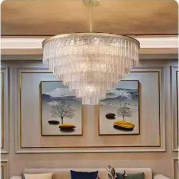 设计师客厅水晶吊灯美式轻奢全铜餐厅灯别墅复式楼中山家装灯饰