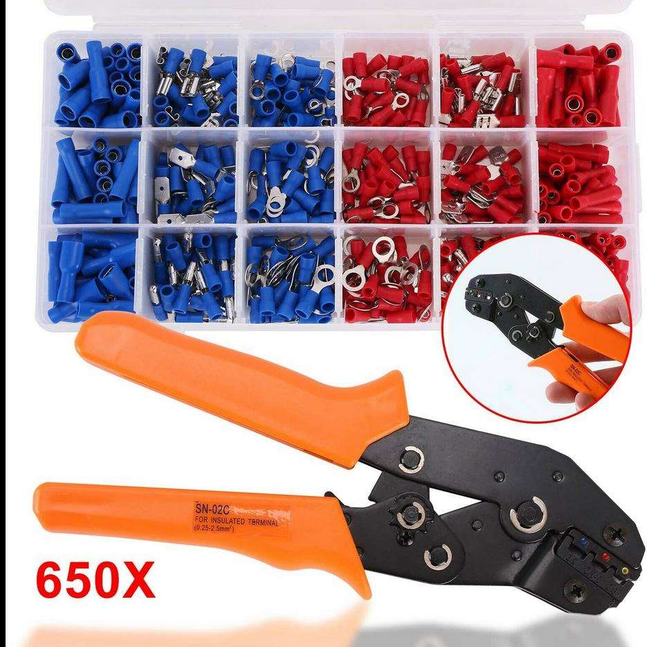 450pcs冷压接线端子 冷压端子组合 盒装接线端子套装+SN-02C 钳