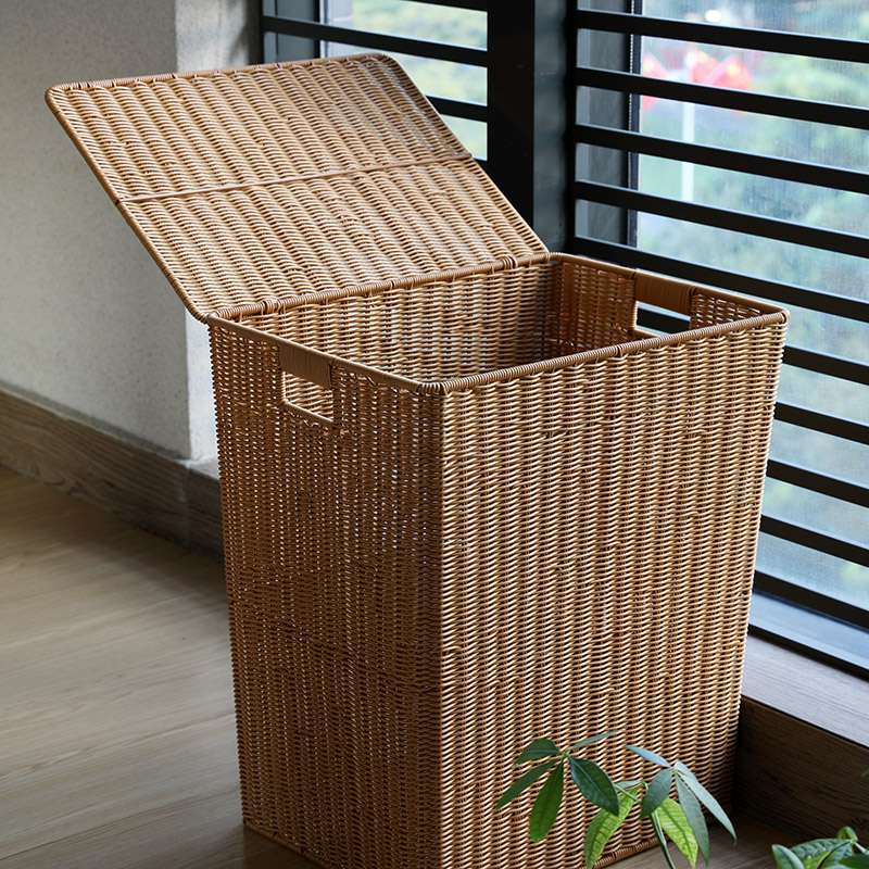 篮子收纳筐收纳框大塑料脏衣篓脏衣服收纳筐杂物编脏衣篮藤编带盖