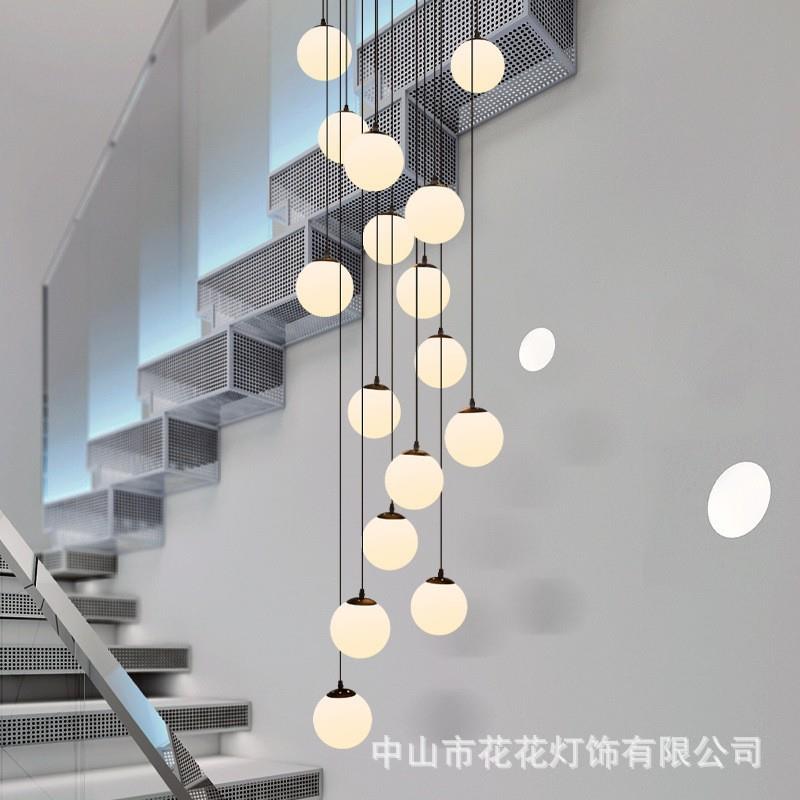 复式楼梯间长吊灯北欧现代简约餐厅橱窗别墅客厅挑空跃层旋转灯具
