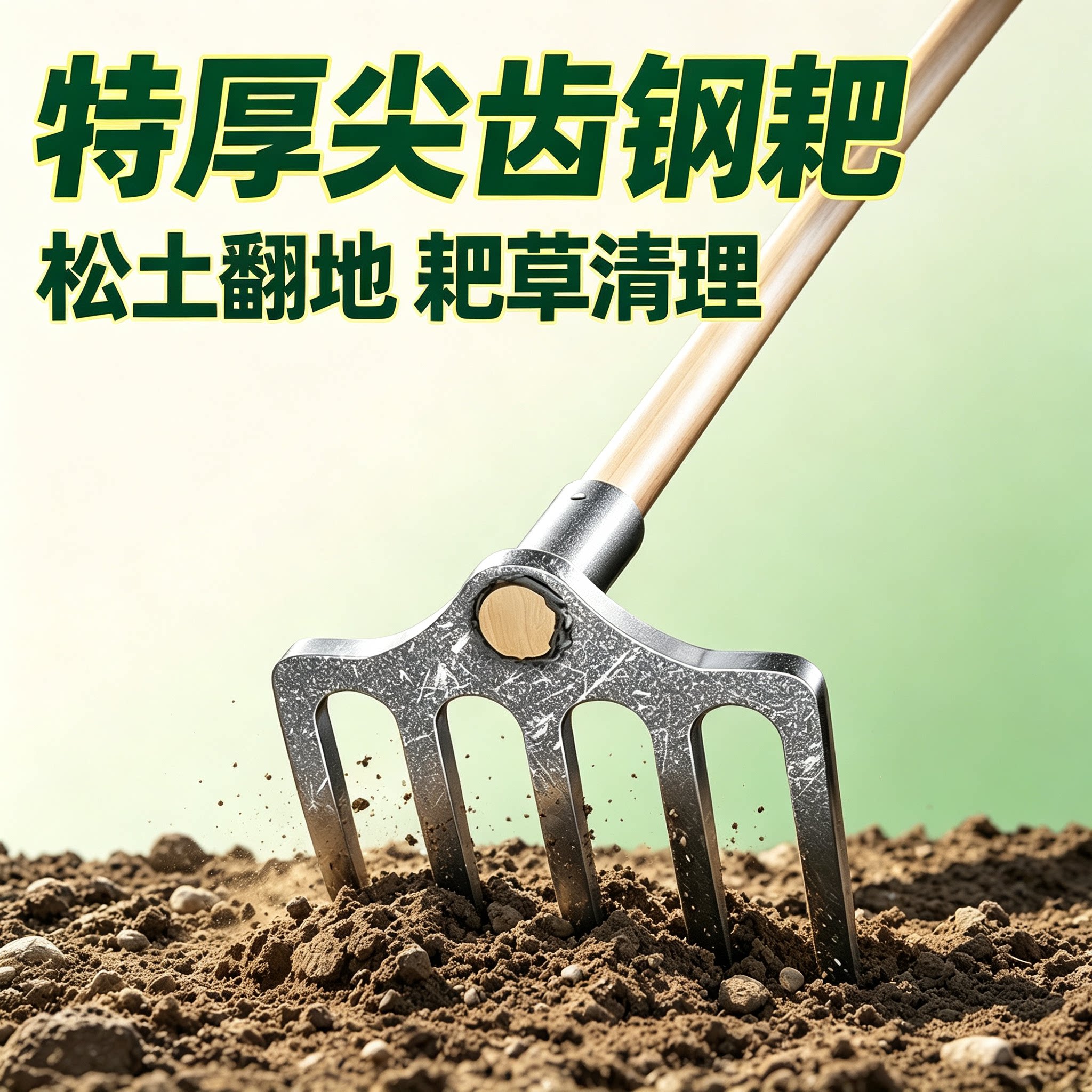加厚锰钢耙子农用钉耙农具开荒翻土锄草锄头齿耙松土全钢多齿铁耙图片