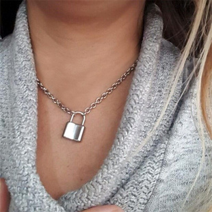 necklace punk 极速Lock clavicle pendant alloyQ chai metal