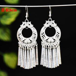 极速新款云南少数民族风百搭苗侗彝族苗银长耳饰R网红夸张复古气