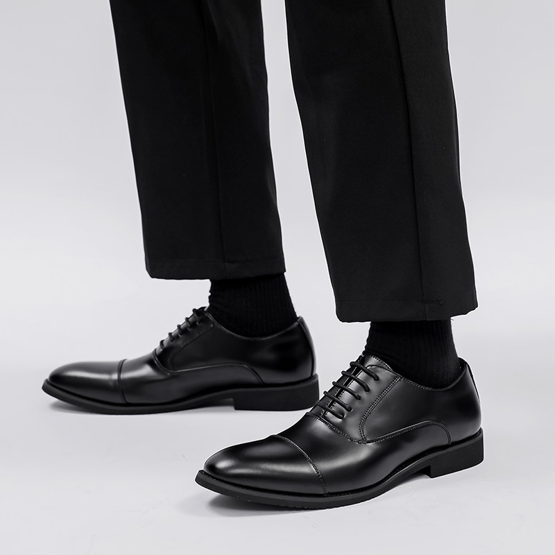 新品三接头皮鞋男款商p务正装内增高休闲黑色英伦结婚新郎配西裤