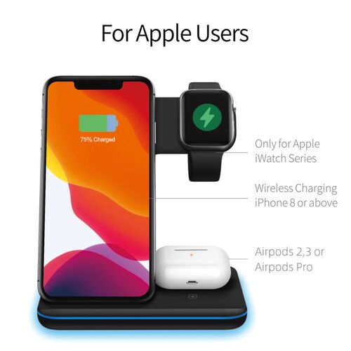 极速3 in 1 Wireless Chartger Stand 15W Qi Fast Charging Dock