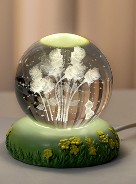 极速发光花束水晶球小夜r灯桌面摆件玫瑰房间装饰品生日礼物女生