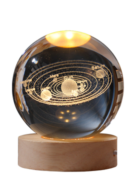 极速玻璃制d品小摆件发光太阳系水晶球桌面小夜灯小摆件创意玻璃